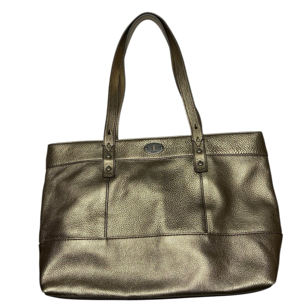FOSSIL Handbag Hunter Metallic Antique Gold Pebbled Leather Tote Purse
